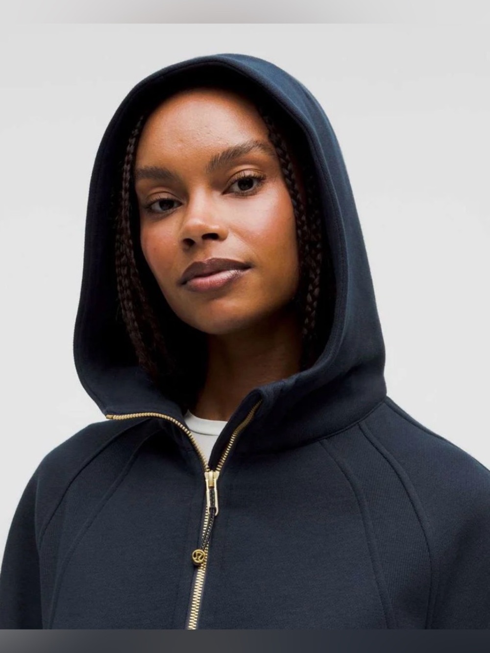 Lululemon Scuba Navy Blue Hoodie with Gold Zipper Size XS/S
